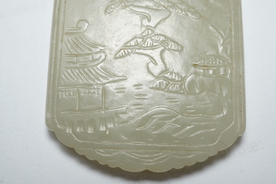 An unusual Chinese pale celadon jade plaque, 19th century